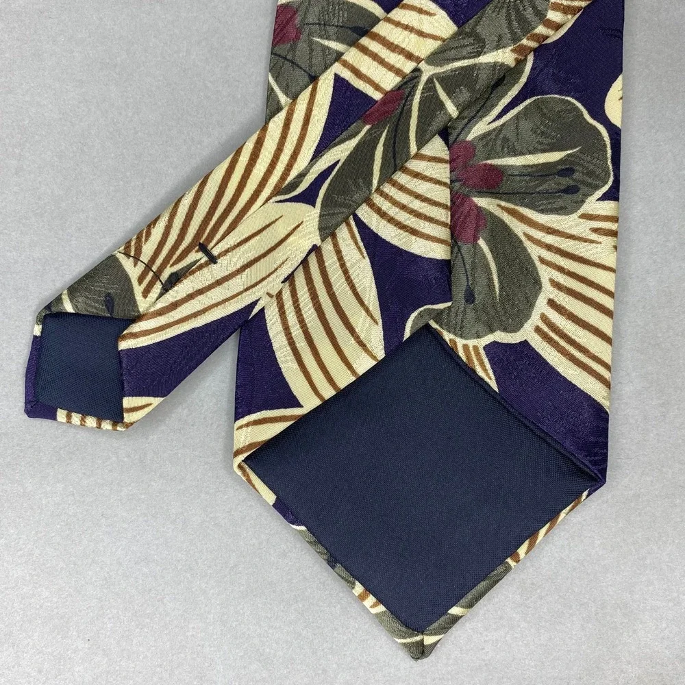 VTG Royal Knight Floral Hibiscus Tie Mens Purple Gold Tropical Island 56x4